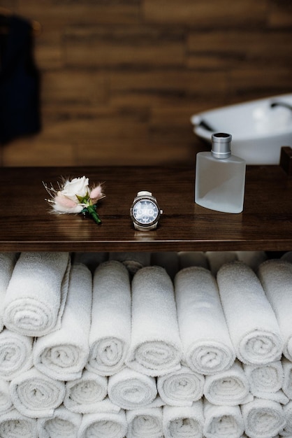 High angle view of white flowering plants on table