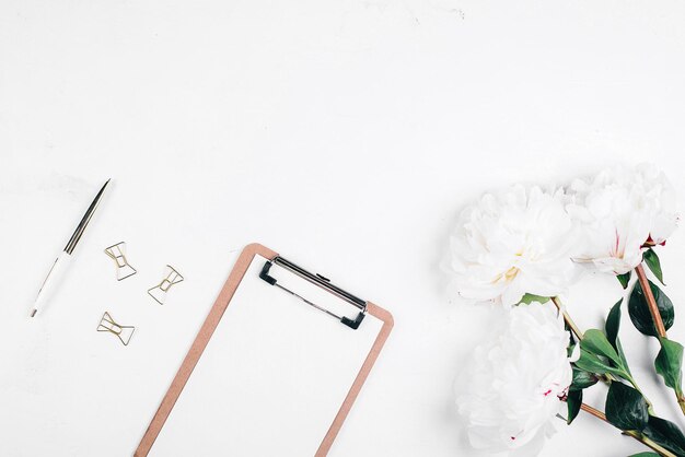 High angle view of white flowers on table