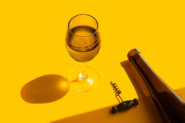 High angle view of wine glass on table