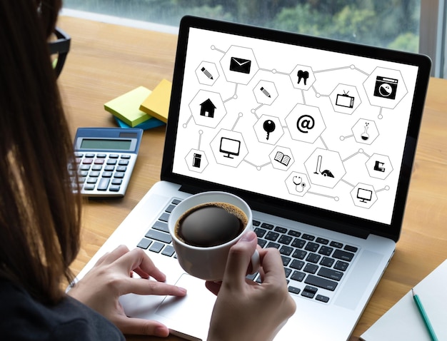 high angle view of woman using laptop