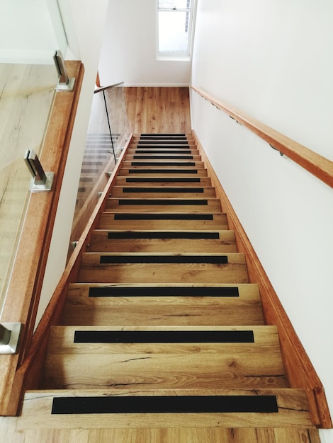 High angle view of wooden steps