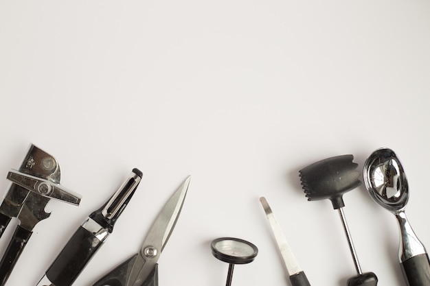 Photo high angle view of work tools over white background