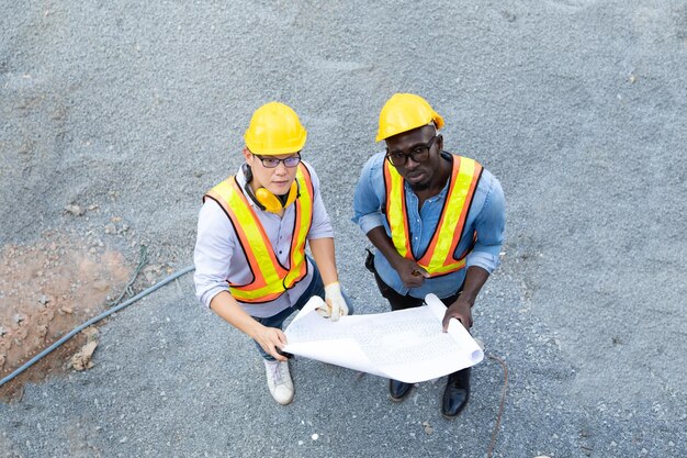 High angle view of worker working