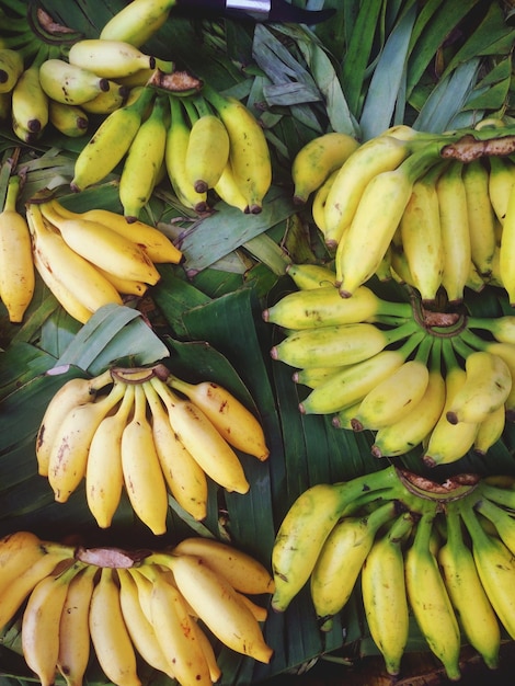 high angle view of yellow bananas for sale at market