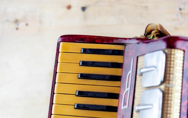 High angle view of yellow box on wood