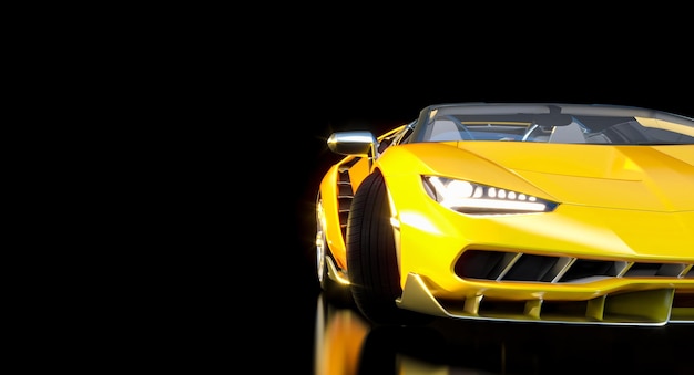high angle view of yellow car on street against black background