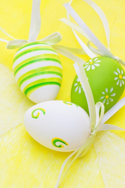 High angle view of yellow eggs on table