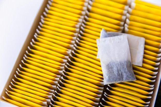 High angle view of yellow juice on table