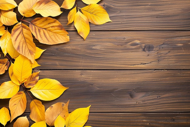 High angle view of yellow leaves on table