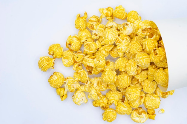high angle view of yellow petals against white background