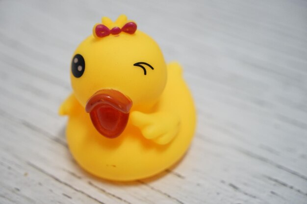 High angle view of yellow toy on table