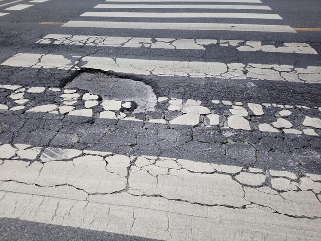 High angle view of zebra crossing on road