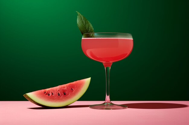 Photo high angle of watermelon cocktail glass with copy space