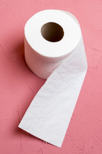 High angle of white toilet paper roll