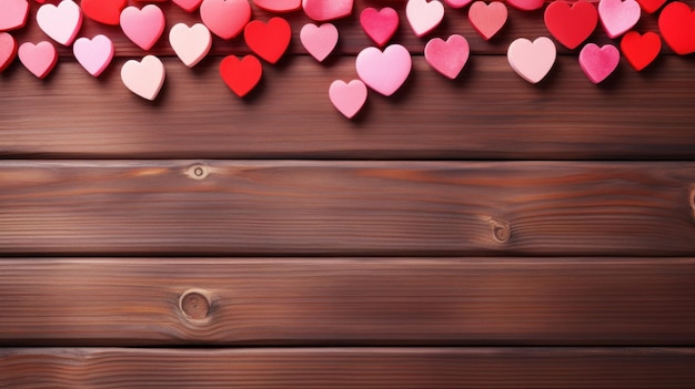 High angle white wooden background with red hearts with gifts Valentine39s Day concept