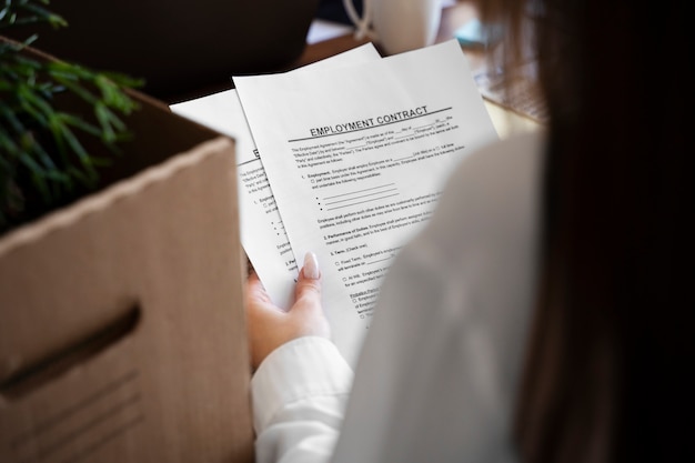 Photo high angle woman holding documents