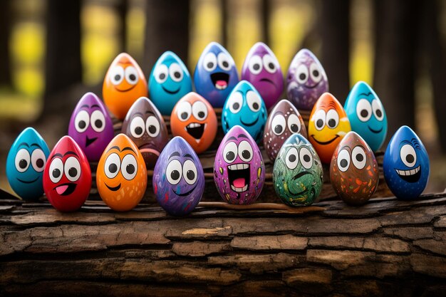 High angleeaster eggs with funny faces