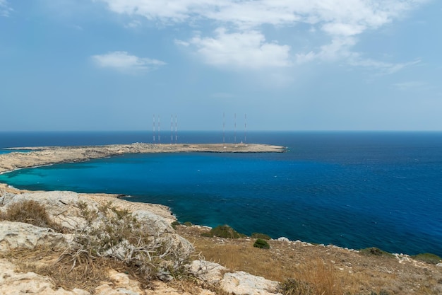 High antennas on the territory of the British military base on the Mediterranean coast