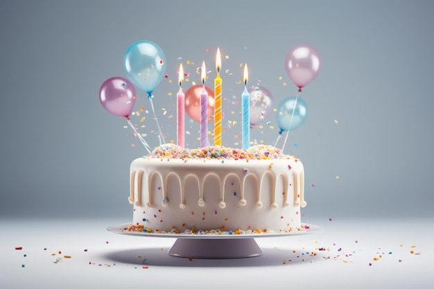 Высокий торт на день рождения, сгенерированный ИИ