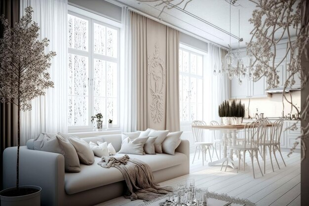 High ceiling large space living room decoration style AI genera