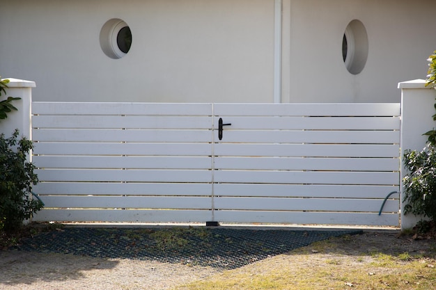 High classic planks white pvc plastic home gate portal of suburbs house street city