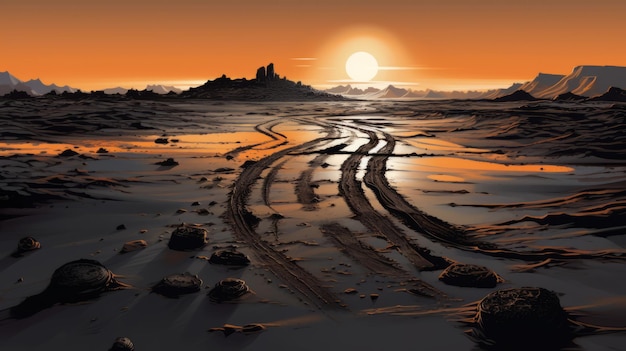 Photo high contrast digital illustration of a desert at sunset