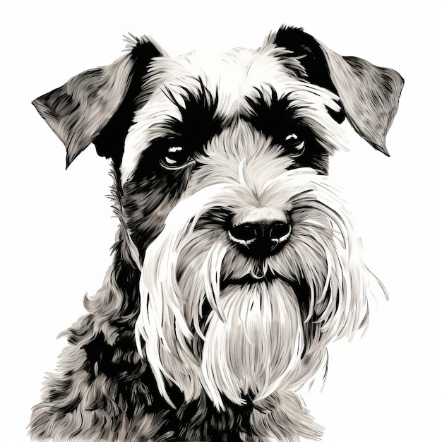 Foto ritratto di cane schnauzer a stencil ad alto contrasto su sfondo bianco