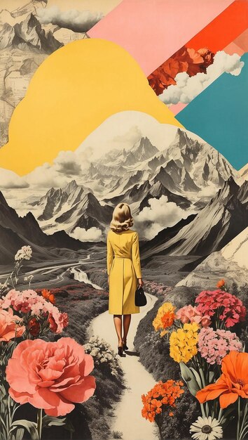 High contrast surreal spring collage women