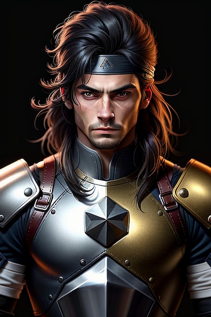 High definition halfperson photo of a handsome man wearing ancient warrior fighting armor