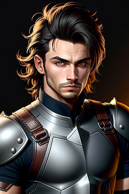 High definition halfperson photo of a handsome man wearing ancient warrior fighting armor