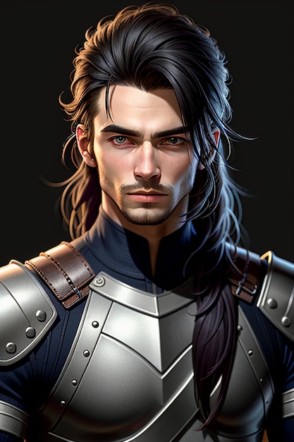 High definition halfperson photo of a handsome man wearing ancient warrior fighting armor