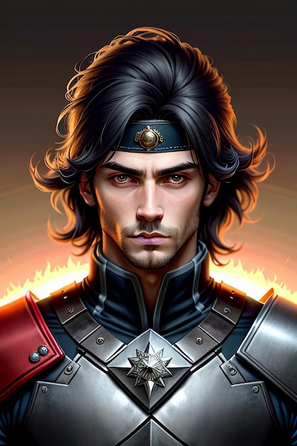 High definition halfperson photo of a handsome man wearing ancient warrior fighting armor