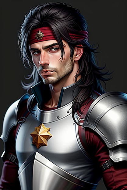 High definition halfperson photo of a handsome man wearing ancient warrior fighting armor