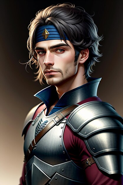 High definition halfperson photo of a handsome man wearing ancient warrior fighting armor