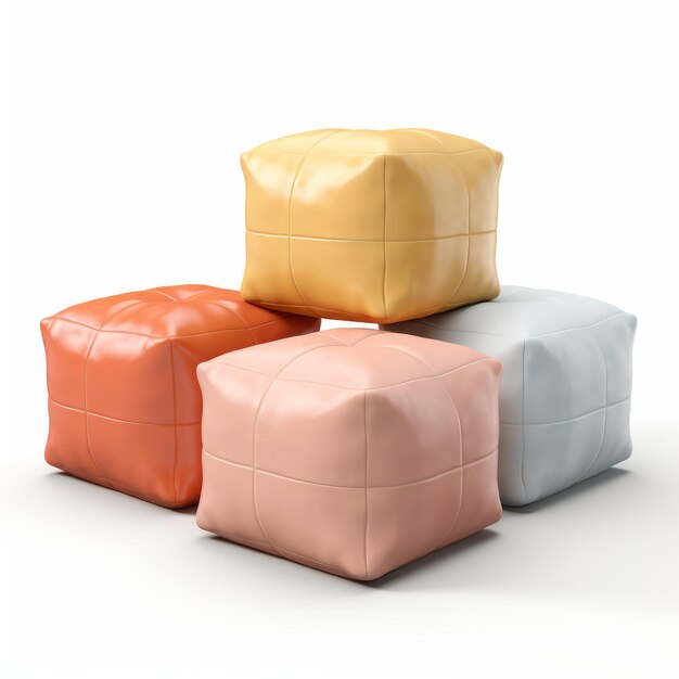 High Definition White Background Isolated Poufs Cushions In Transparent Design