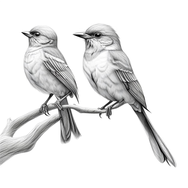 высокий подробный карандашный рисунок для двух птиц