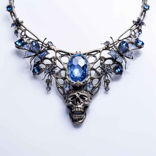 写真 青い結晶の高い詳細な頭蓋骨のネックレス 美しいuhd画像
