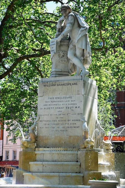 High dynamic range HDR Statue of William Shakespeare built in 1874 in Leicester Square in London UK