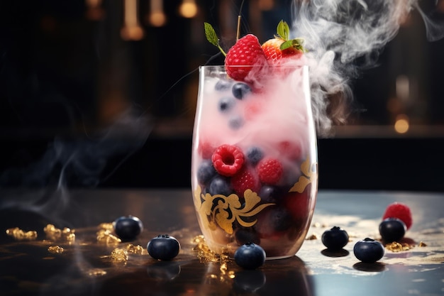 Высококлассный роскошный идеальный смузи в высоком стакане с ягодами, созданными ИИ