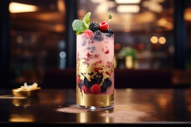 High end luxury perfect smoothie in high glass with berries AI generated