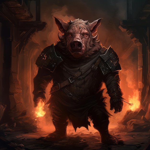 High Fantasy Pig Art geïnspireerd door Darkest Dungeon