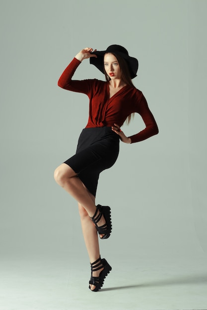 High fashion model posing in hat