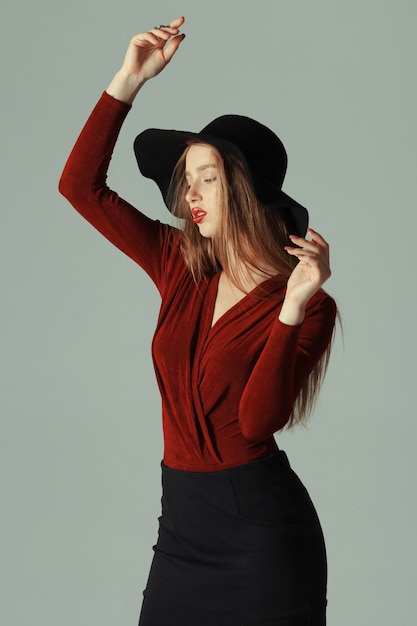 High fashion model posing in hat