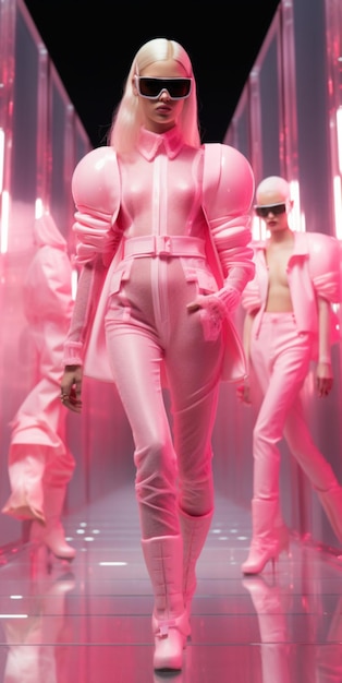 High Fashion Runway models futuristic pink