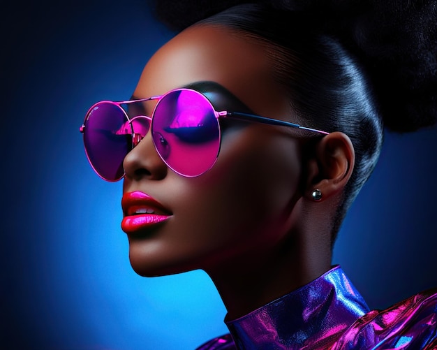 High fashion studio portrait of young african american woman with sunglasses