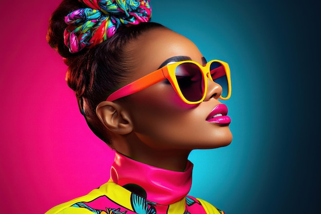 Студийный портрет высокой моды молодой африканской американки в солнечных очках