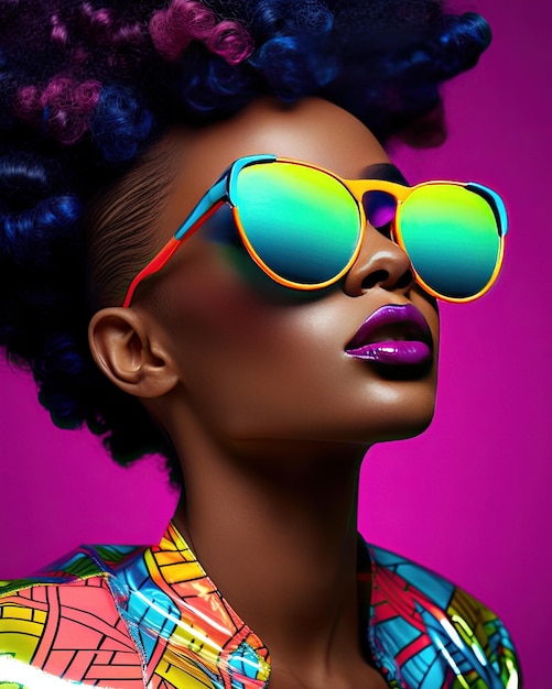 High fashion studio portret van jonge Afro-Amerikaanse vrouw met zonnebril