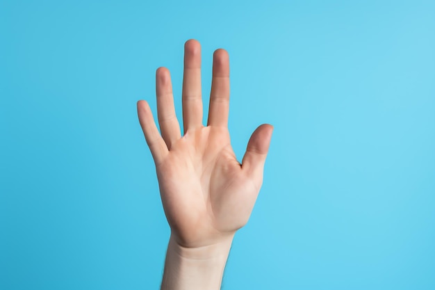 High five hand gesture on blue background