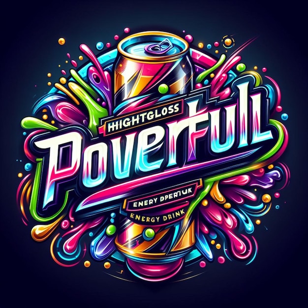 The high gloss energy drink logo designed to appeal to a young demographic