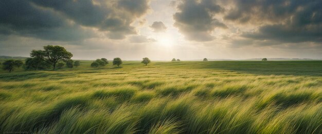 Photo high grass panorama of the evening meadow scenic hills